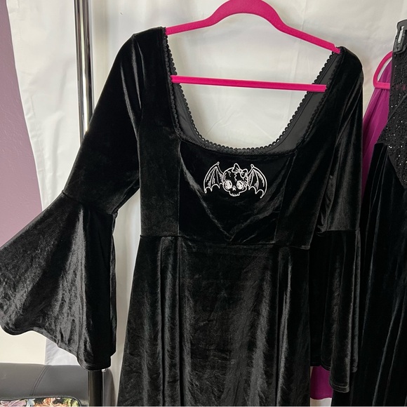 Dolls Kill Widow burial Velvet Bat Mini Dress Bell Sleeve Goth Fairy Grunge Y2K - Picture 3 of 12
